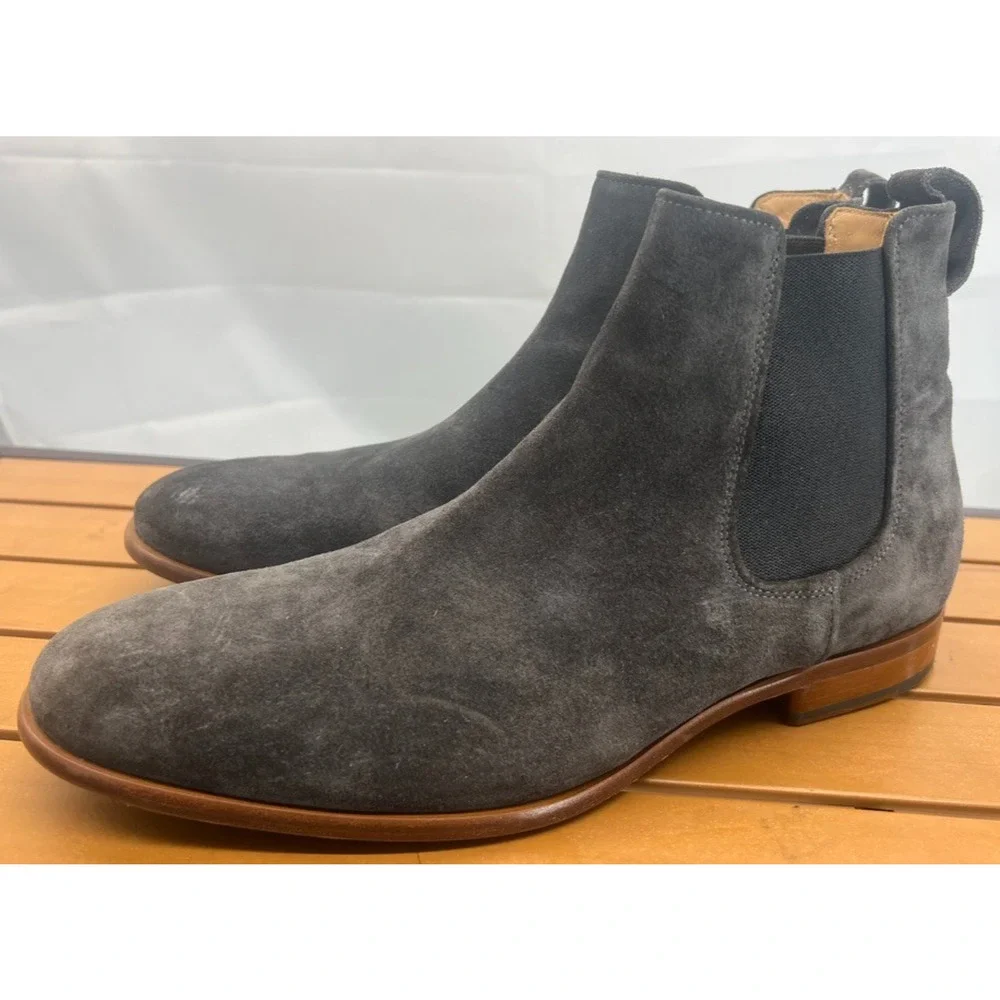 Mens Vince Aldous Chelsea Boots Slate Grey Suede 11.5 Made in Italy